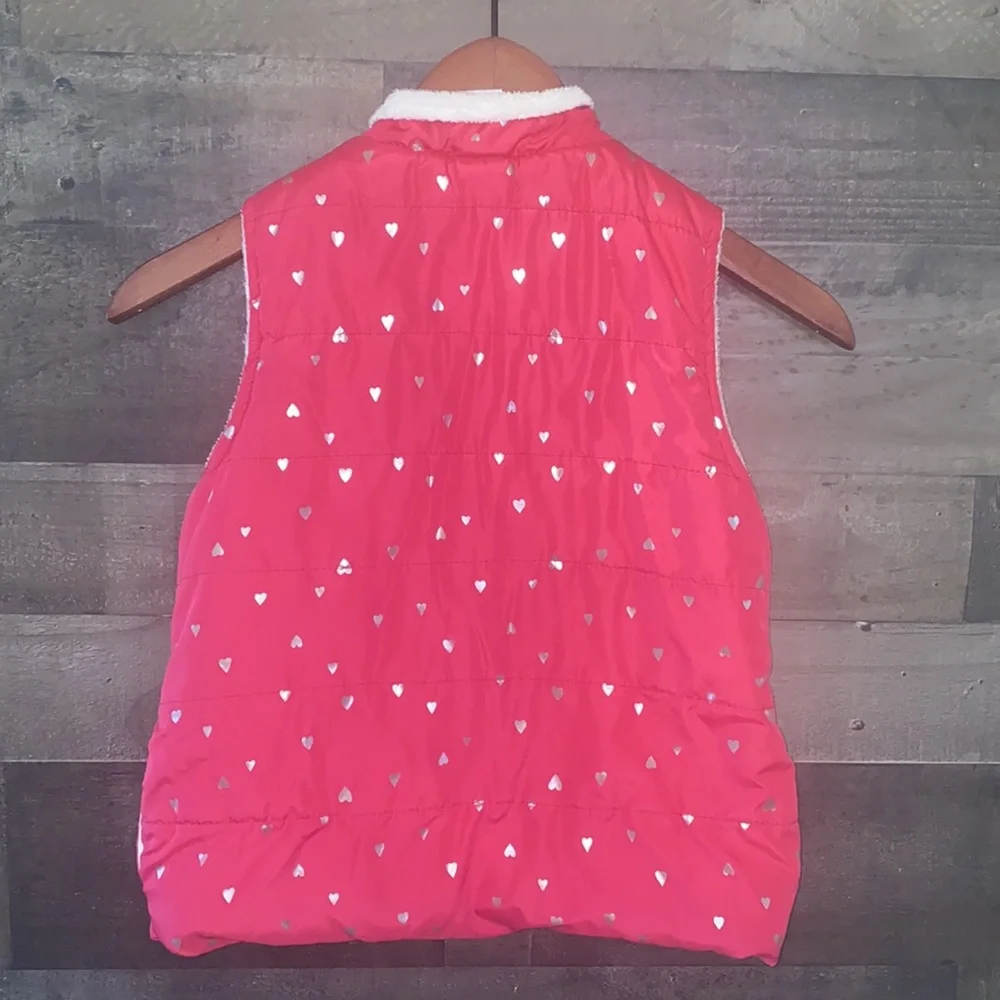 Pink with Silver Hearts and Soft White Lining. Gymboree Puff Vest